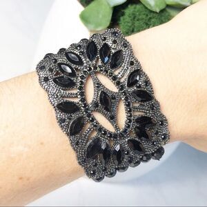 Black Beaded Cuff Bracelet